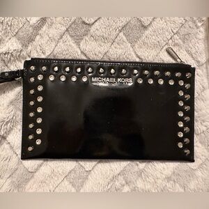 Michael Kors Patent Leather Top Zip Oversized Clutch W/crystals& Studs $95